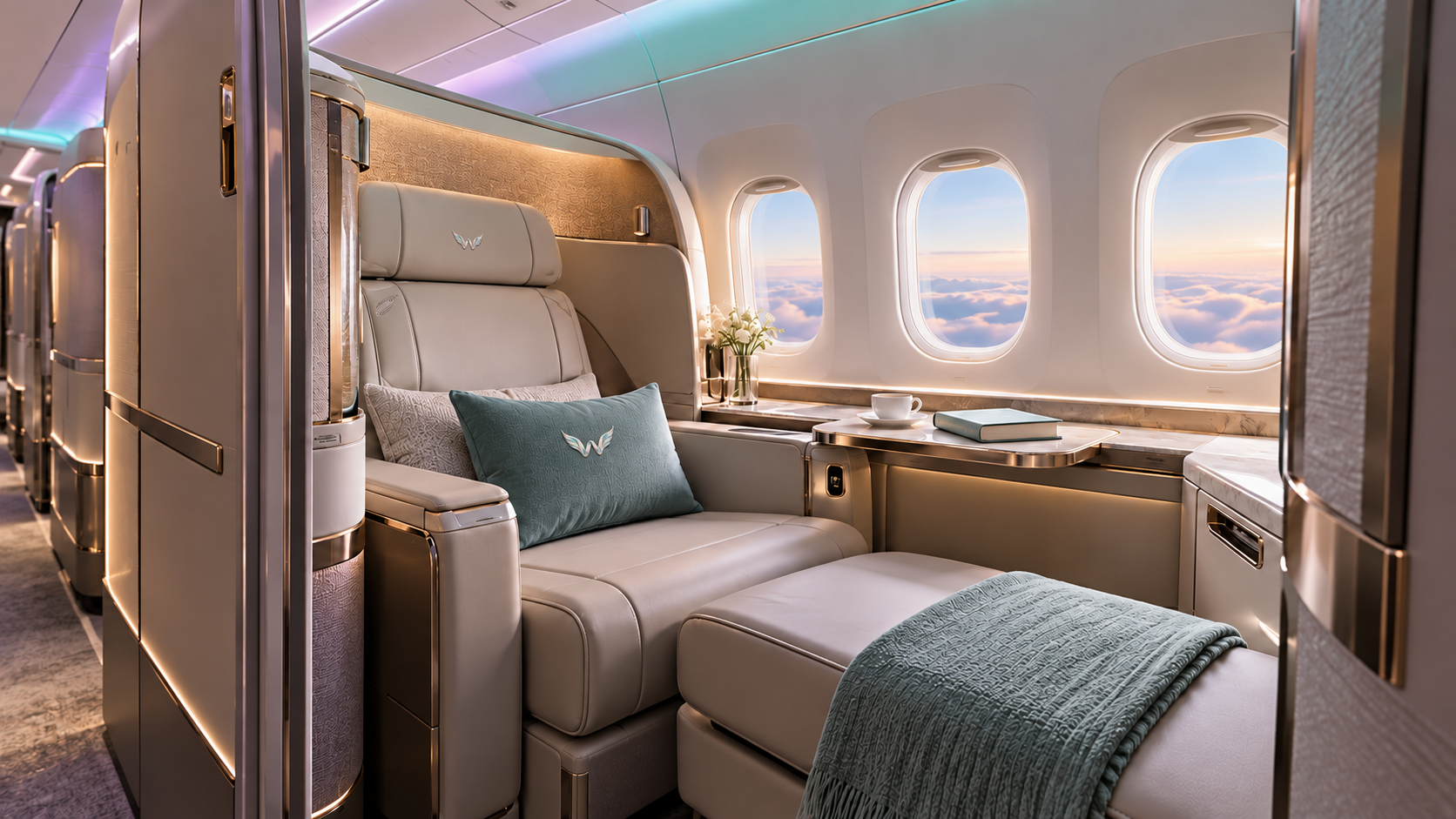 An imagined Wonder Air First Class suite